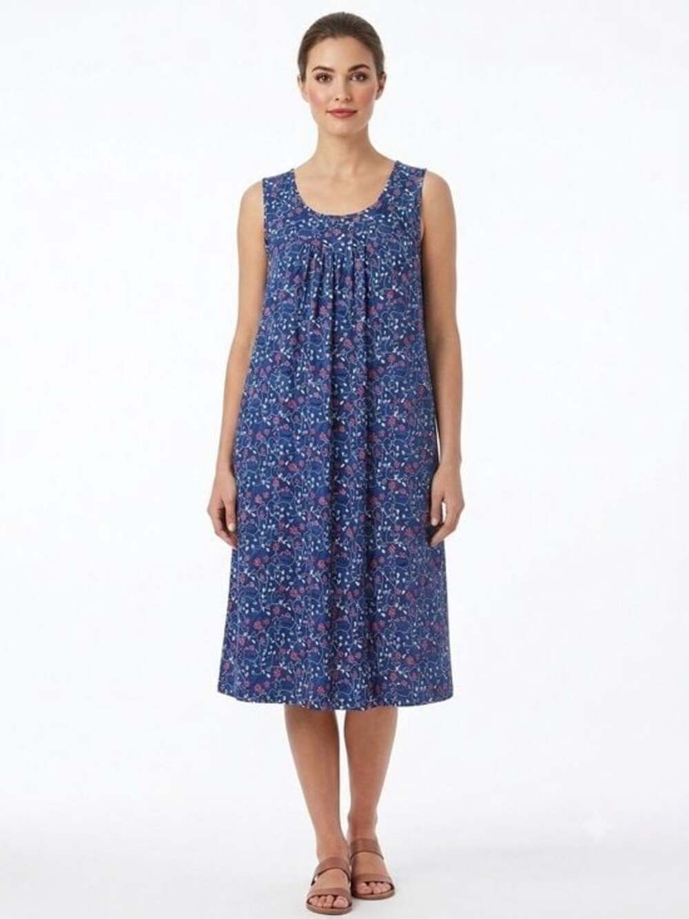 Just Now Fashion Blue Floral Scoop Neck Sleeveless Mini Dress XL